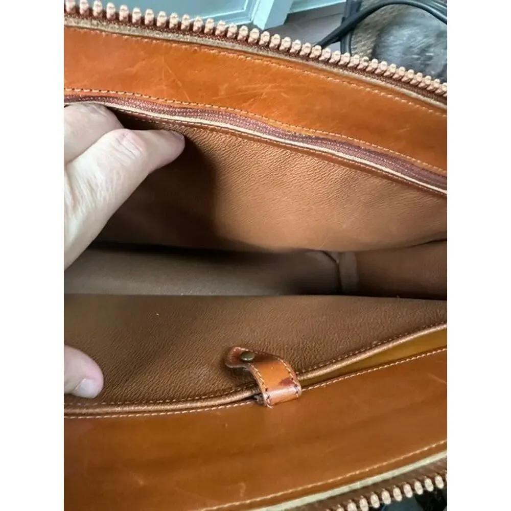 Dooney & Bourke Vintage All Weather Leather Briefcase Bag VGUC Taupe/British Tan